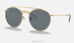 sl Ray-Ban moški okrogel dvojni most sončna očala polirano zlato/modro/sivo VB061057